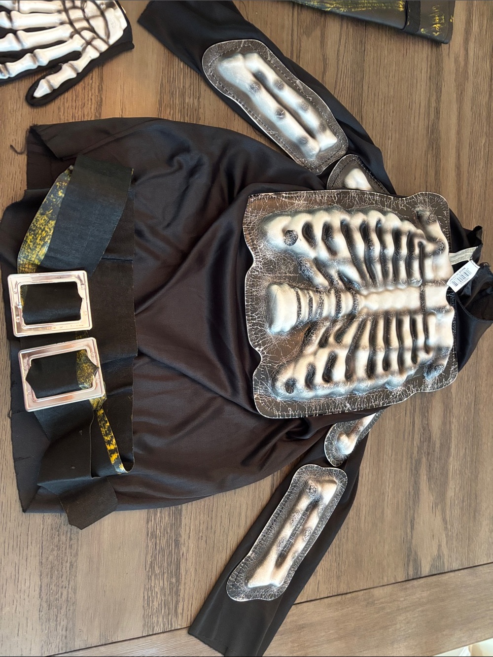 Kids Black Skeleton Costume Top with Gloves and leg coverings Kids Large